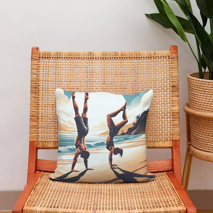 Seaside Acrobatics: Joyful Balance Cotton Cushion - Secondary Image 2