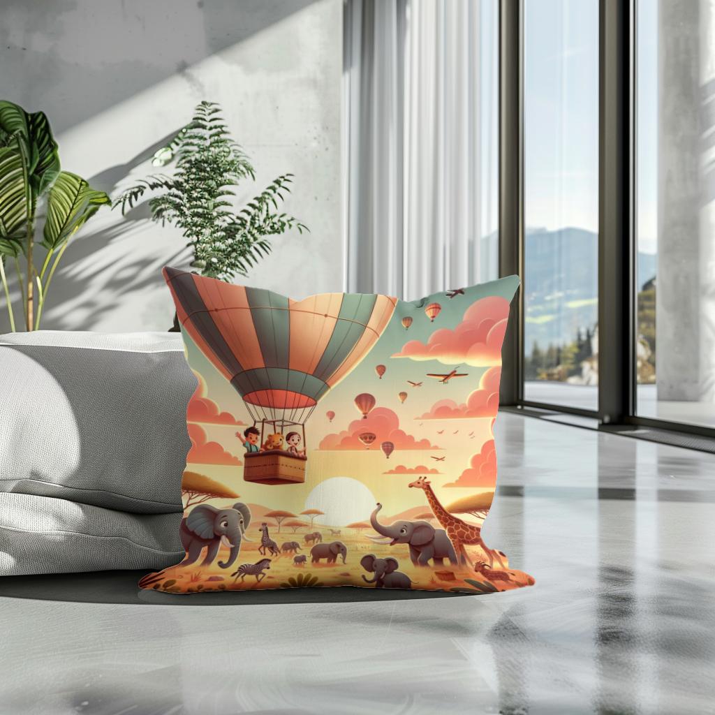 Safari Balloon Adventure Cotton Pillow - Secondary Image 3