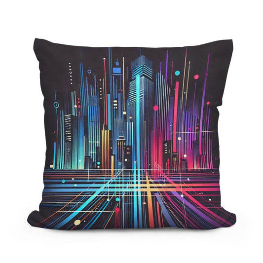 Neon City Pulse Cotton Pillow - Main Image