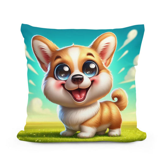 Cheerful Corgi Caricature Cotton Pillow - Main Image