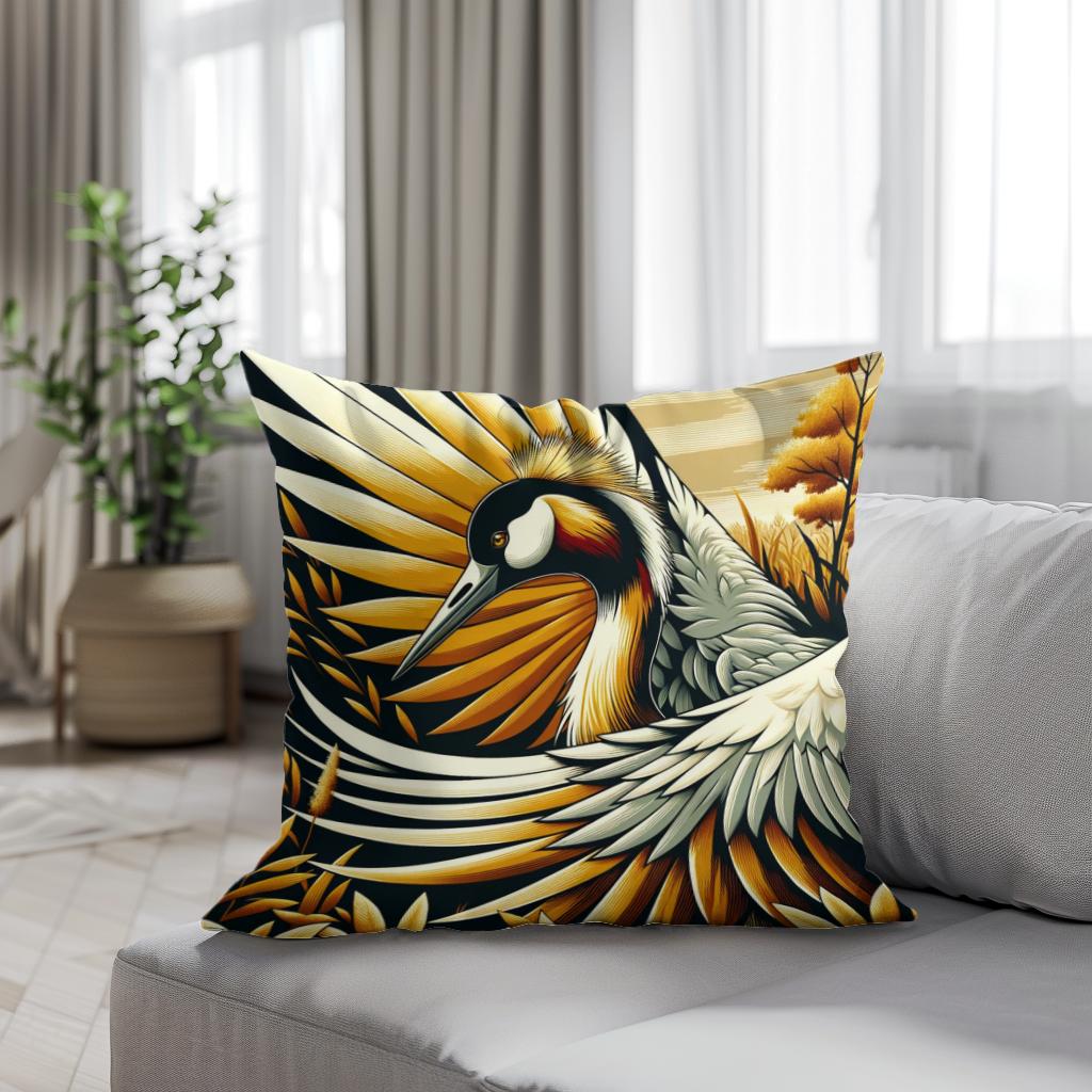 Golden Crane Elegance Cotton Cushion - Secondary Image 4