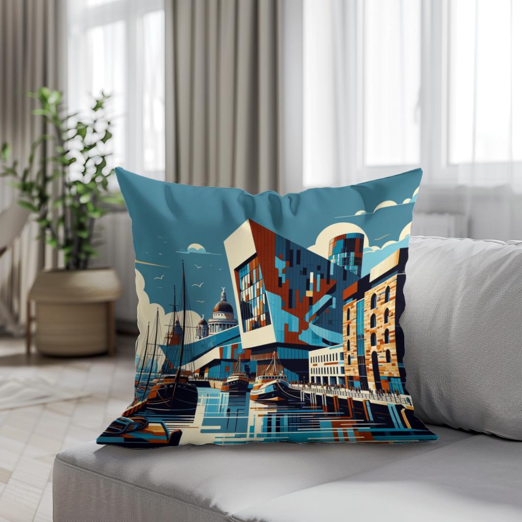 Liverpool Merseyside Maritime Modernism Cotton Cushion - Secondary Image 4