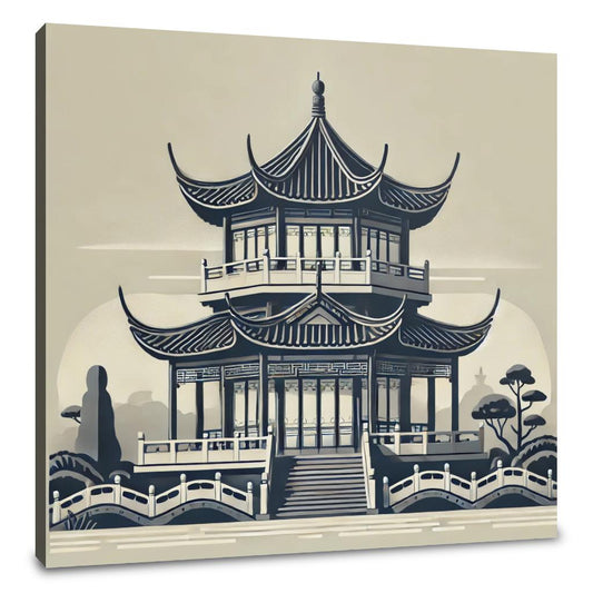 Monochrome Pagoda Canvas - Main Image