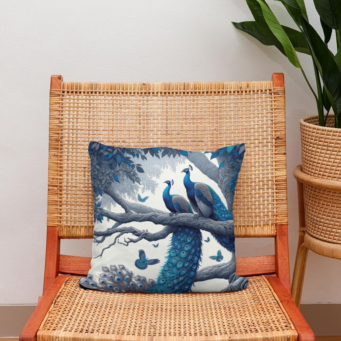 Blue Majesty Peacock Display Cotton Cushion - Secondary Image 2