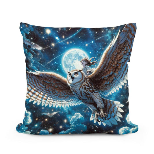 Moonlit Owl Ride Cotton Cushion - Main Image