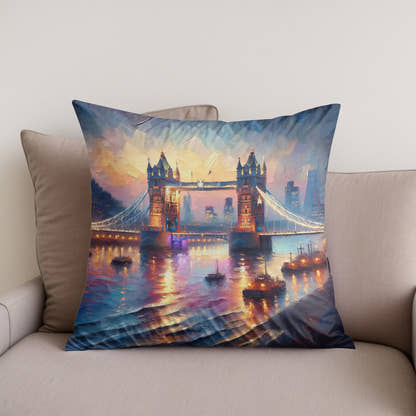 London Tower Bridge Twilight Impression Cotton Cushion - Secondary Image