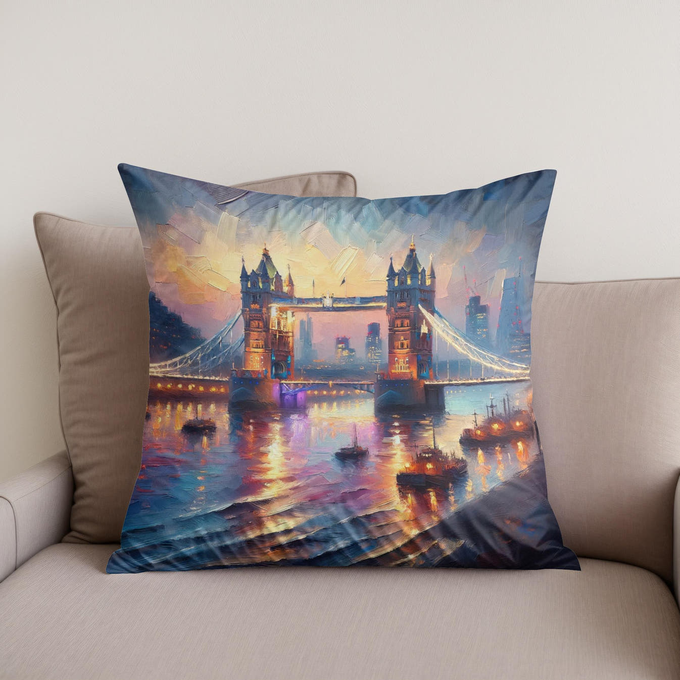 London Tower Bridge Twilight Impression Cotton Cushion - Secondary Image