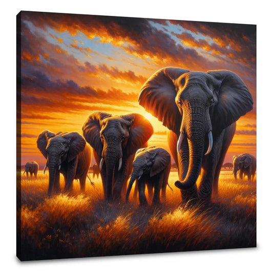 Elephant Savannah Sunset Canvas - Main Image