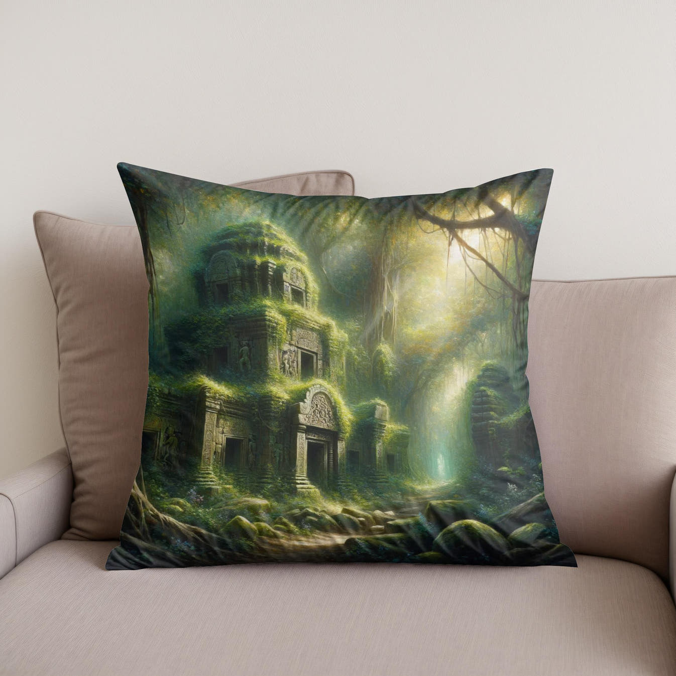 Jungle Ruins Cotton Cushion - Secondary Image