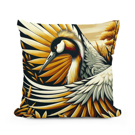 Golden Crane Elegance Cotton Cushion - Main Image
