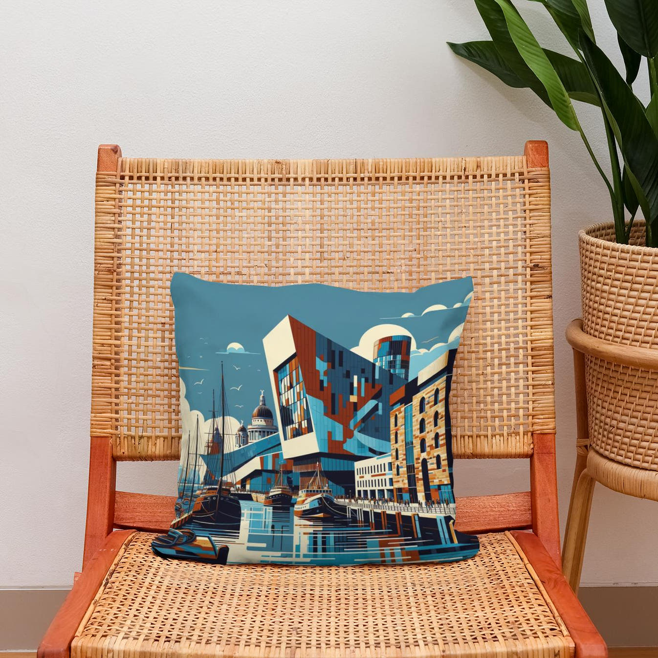 Liverpool Merseyside Maritime Modernism Cotton Cushion - Secondary Image 2