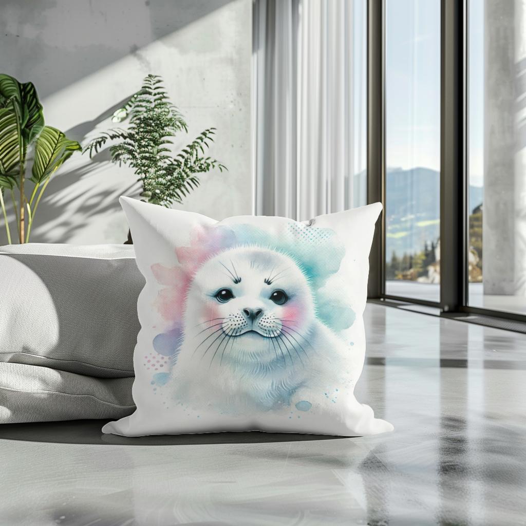 Smiling Harp Seal Cotton Pillow - Secondary Image 3