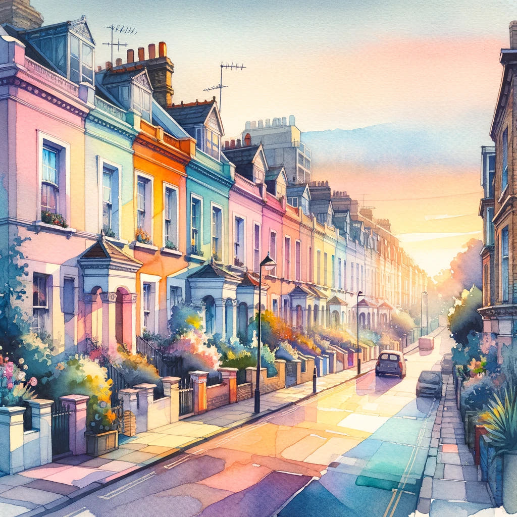 London Notting Hill Morning Watercolor Cotton Cushion