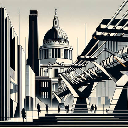 London Tate Modern and Millennium Bridge Modernist Cotton Cushion