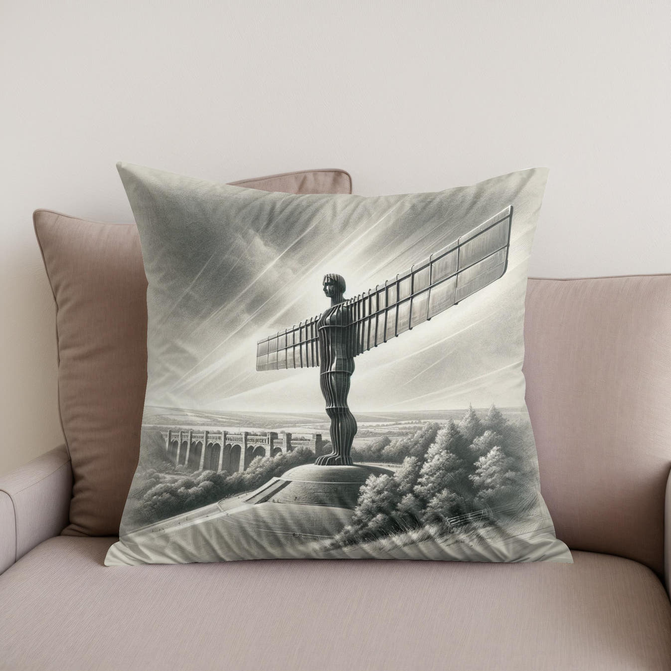 Newcastle Angel of the North Classic Vision Cotton Cushion - Secondary Image