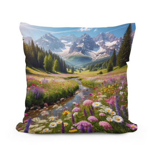 Alpine Meadow Bloom Cotton Pillow - Main Image