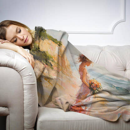 Melancholic Sunrise Shoreline Blanket - Secondary Image