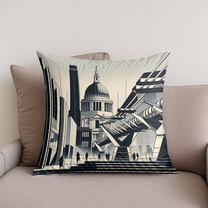 London Tate Modern and Millennium Bridge Modernist Cotton Cushion - Secondary Image