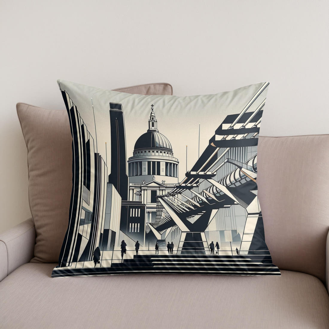London Tate Modern and Millennium Bridge Modernist Cotton Cushion - Secondary Image