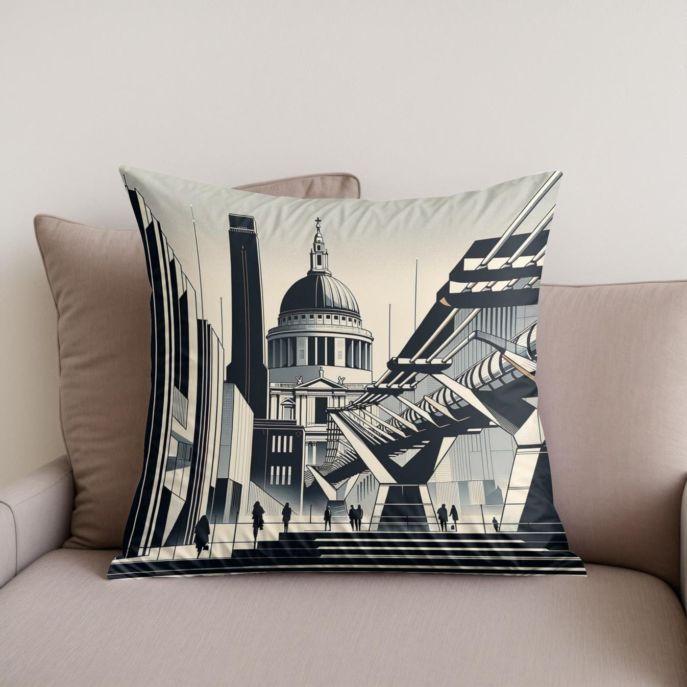 London Tate Modern and Millennium Bridge Modernist Cotton Cushion - Secondary Image