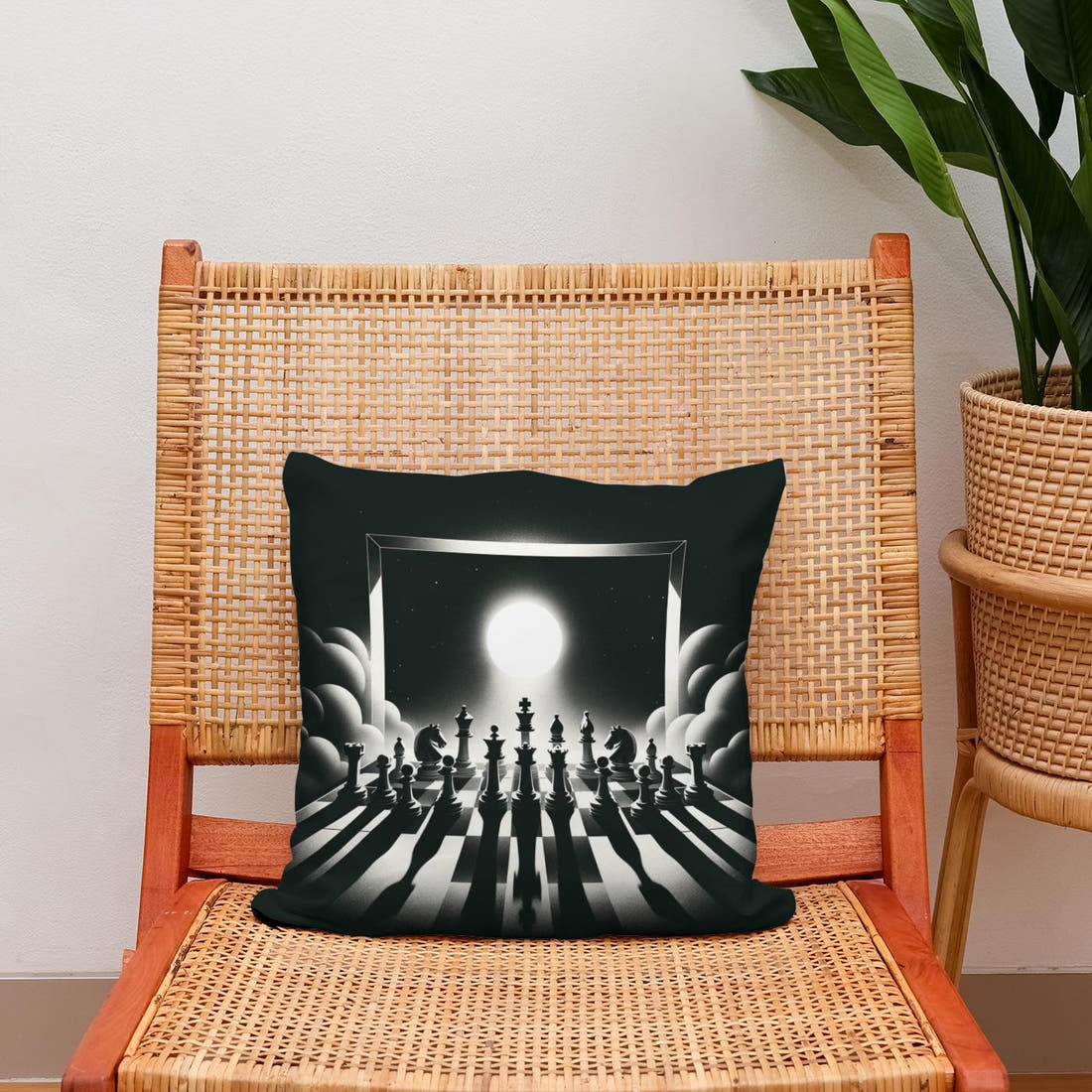 Strategic Shadows: Chessboard Cotton Cushion - Secondary Image 2