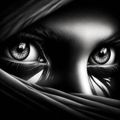 Mystery Gaze: Shadowed Eyes Cotton Cushion