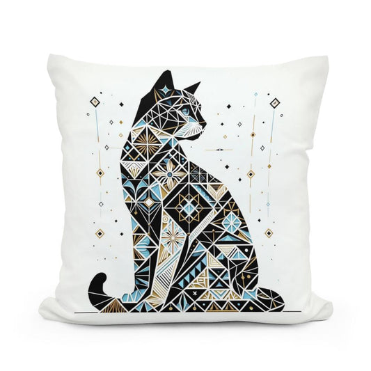 Mystic Azure Feline Mosaic Cotton Cushion - Main Image