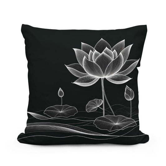 Lotus Noir Elegance Cotton Cushion - Main Image