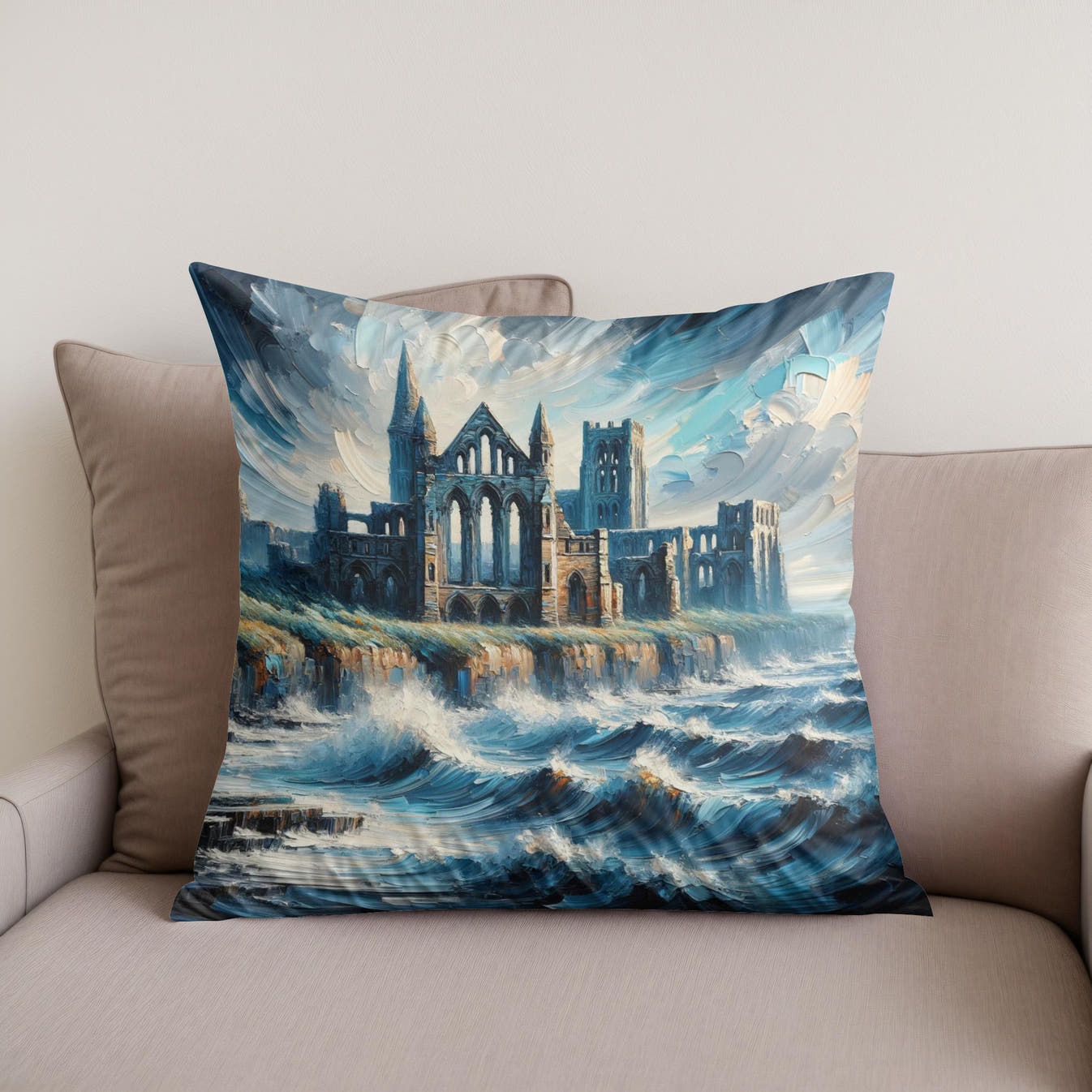 Newcastle Tynemouth Priory Coastal Impressions Cotton Cushion - Secondary Image