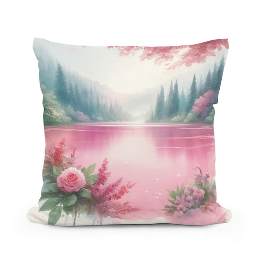 Pink Lake Serenity Cotton Pillow - Main Image