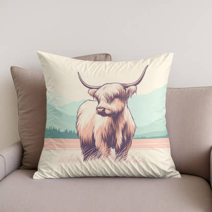 Pastel Highland Cow Minimalism Cotton Cushion - Secondary Image