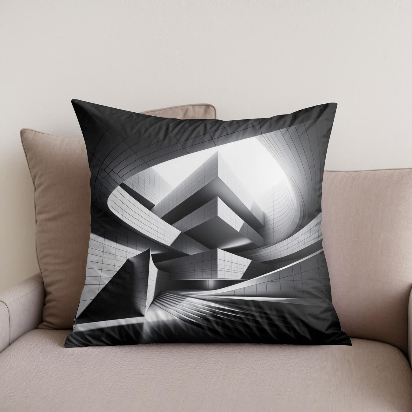 Modern Mirage: Light and Structure Cotton Cushion - Secondary Image
