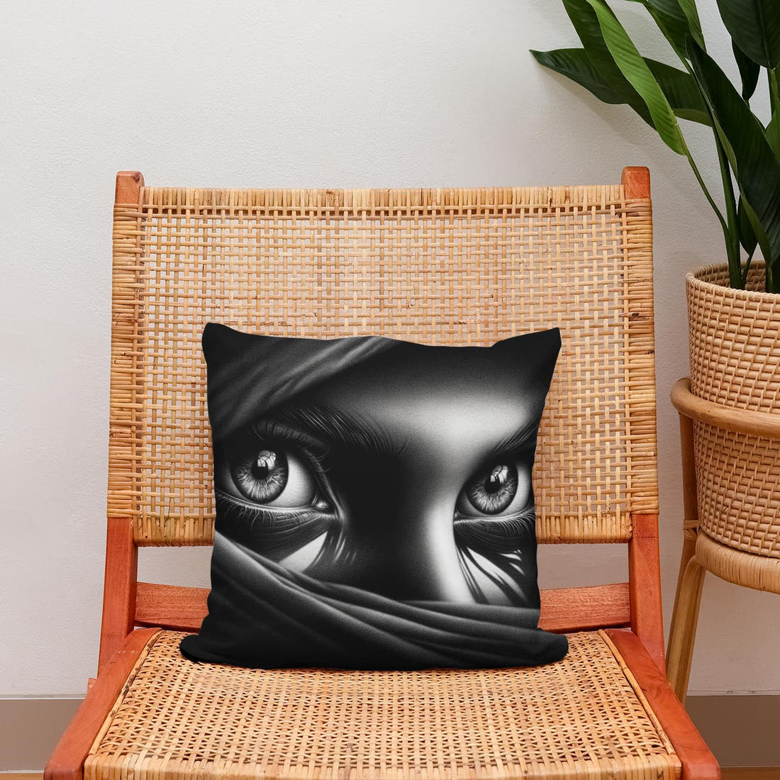 Mystery Gaze: Shadowed Eyes Cotton Cushion - Secondary Image 2