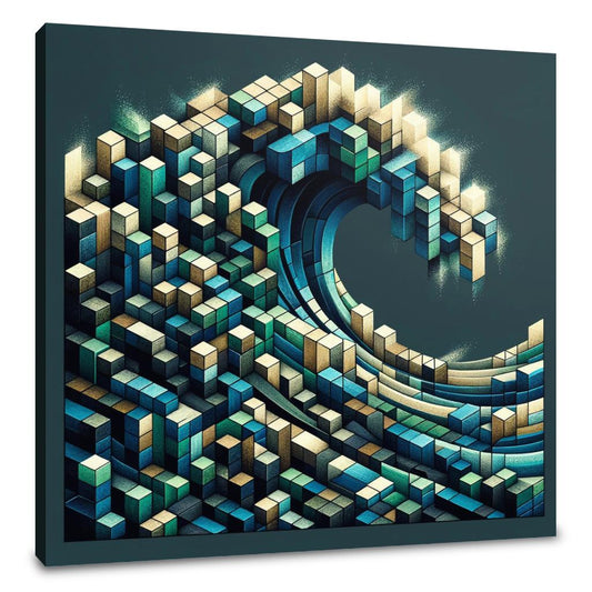 Cubist Ocean Wave Mosaic Canvas - Main Image