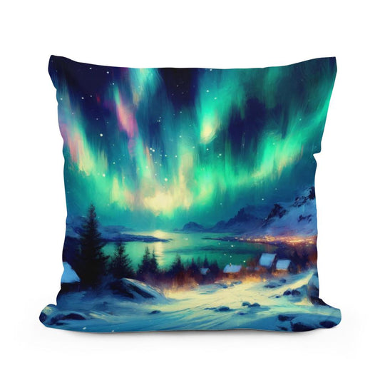 Northern Lights Magic Cotton Pillow - Main Image
