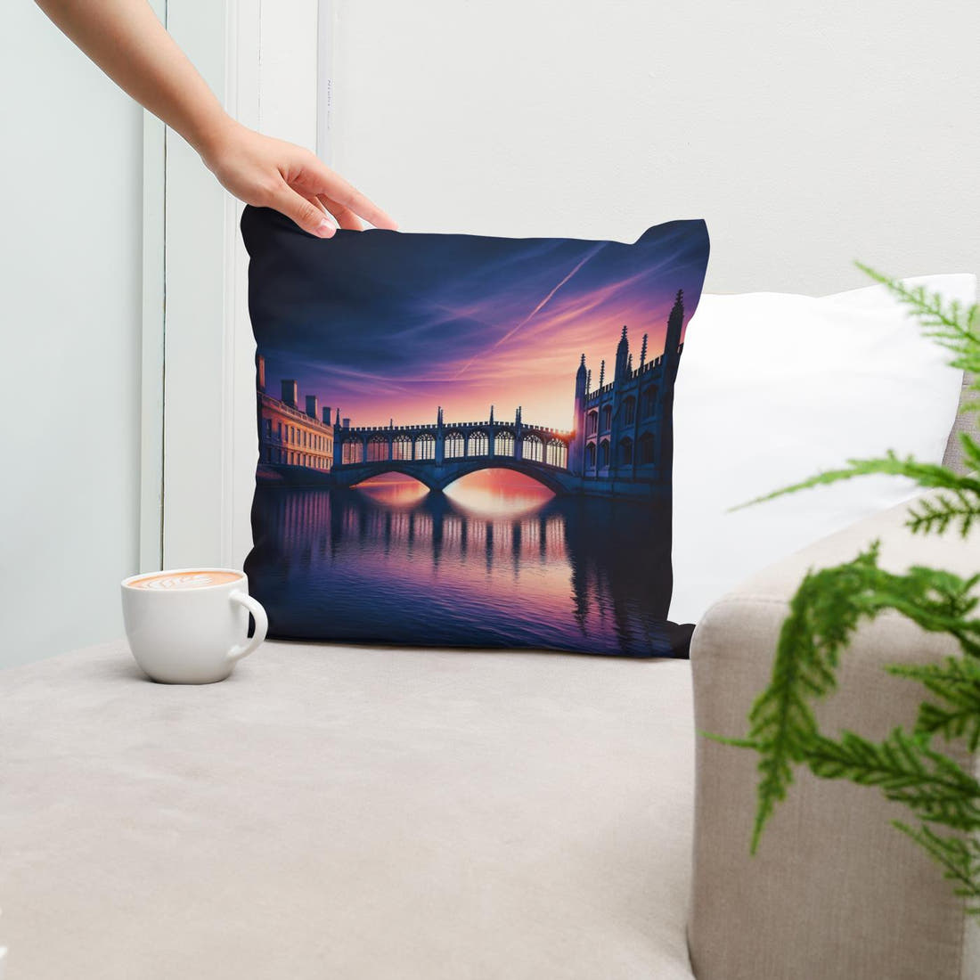 Cambridge Twilight Bridge Cotton Cushion - Secondary Image 5