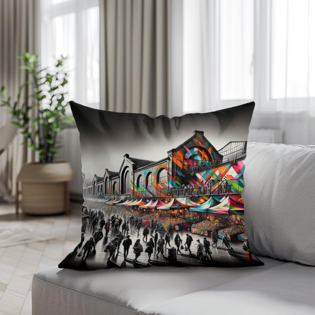 London Camden Market Modernist Fusion Cotton Cushion - Secondary Image 4