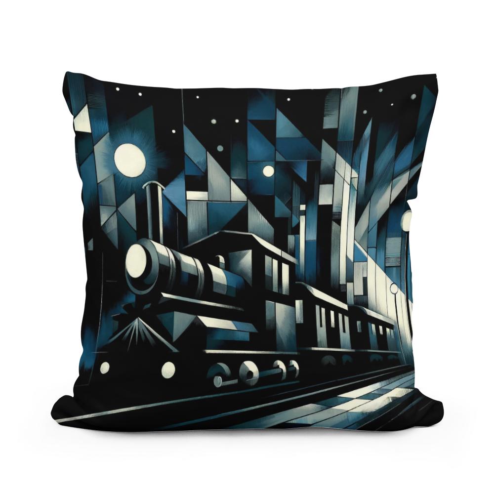 Cubist Night Express Cotton Cushion - Main Image