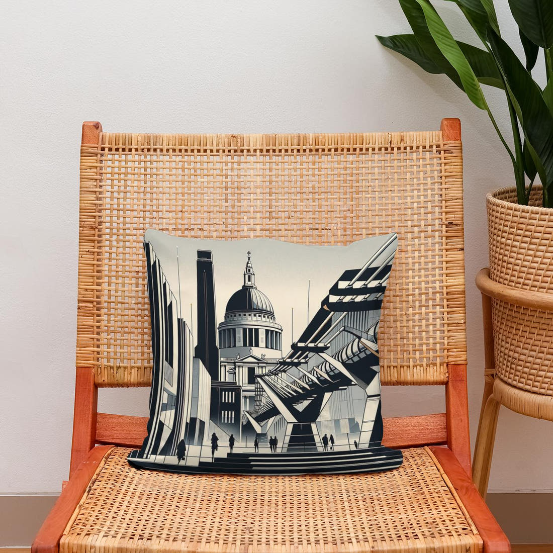 London Tate Modern and Millennium Bridge Modernist Cotton Cushion - Secondary Image 2