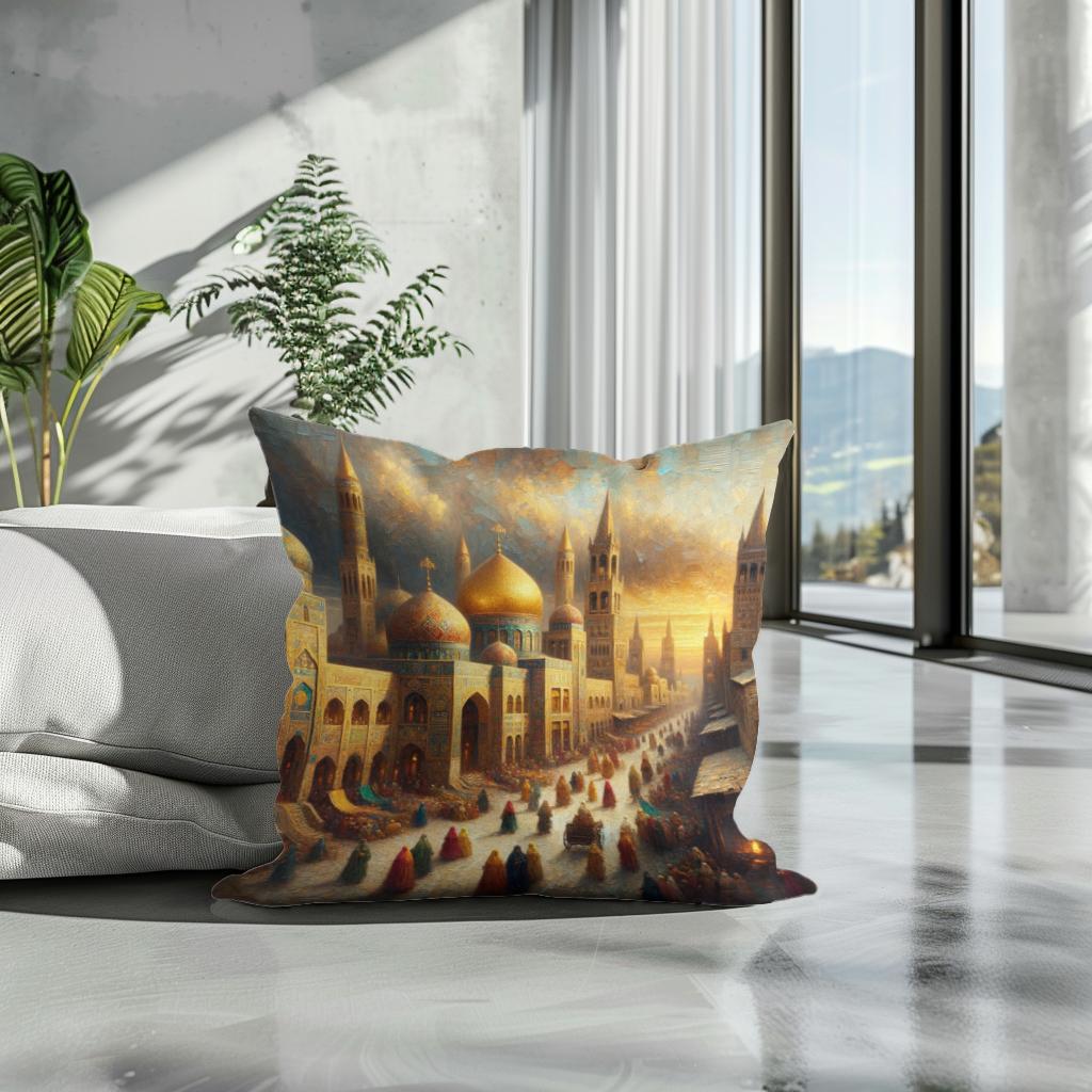 Golden City Splendor Cotton Cushion - Secondary Image 3