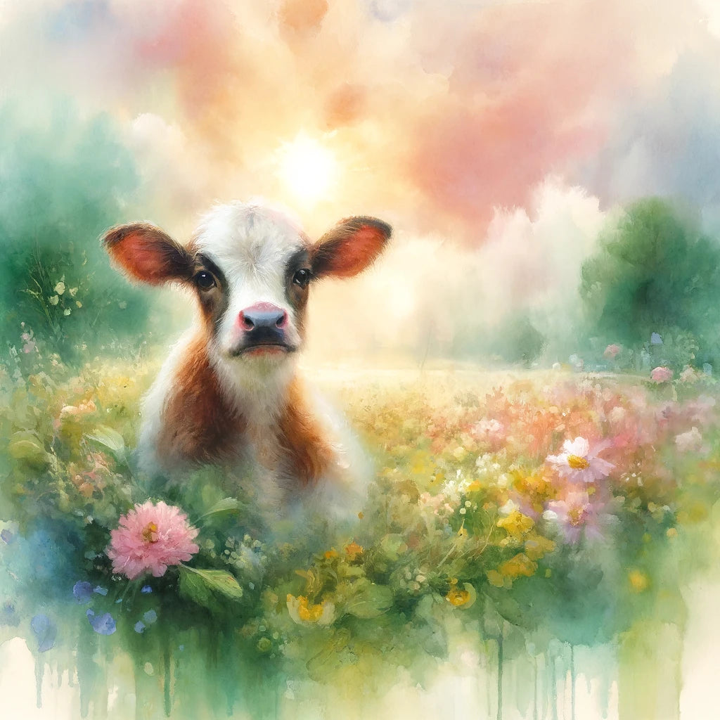 Pastel Meadow Cow Canvas