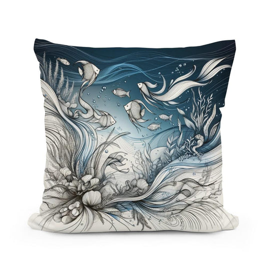 Oceanic Script Elegance Cotton Cushion - Main Image