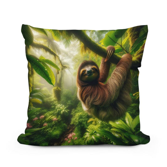 Tropical Sloth Cotton Pillow - Main Image