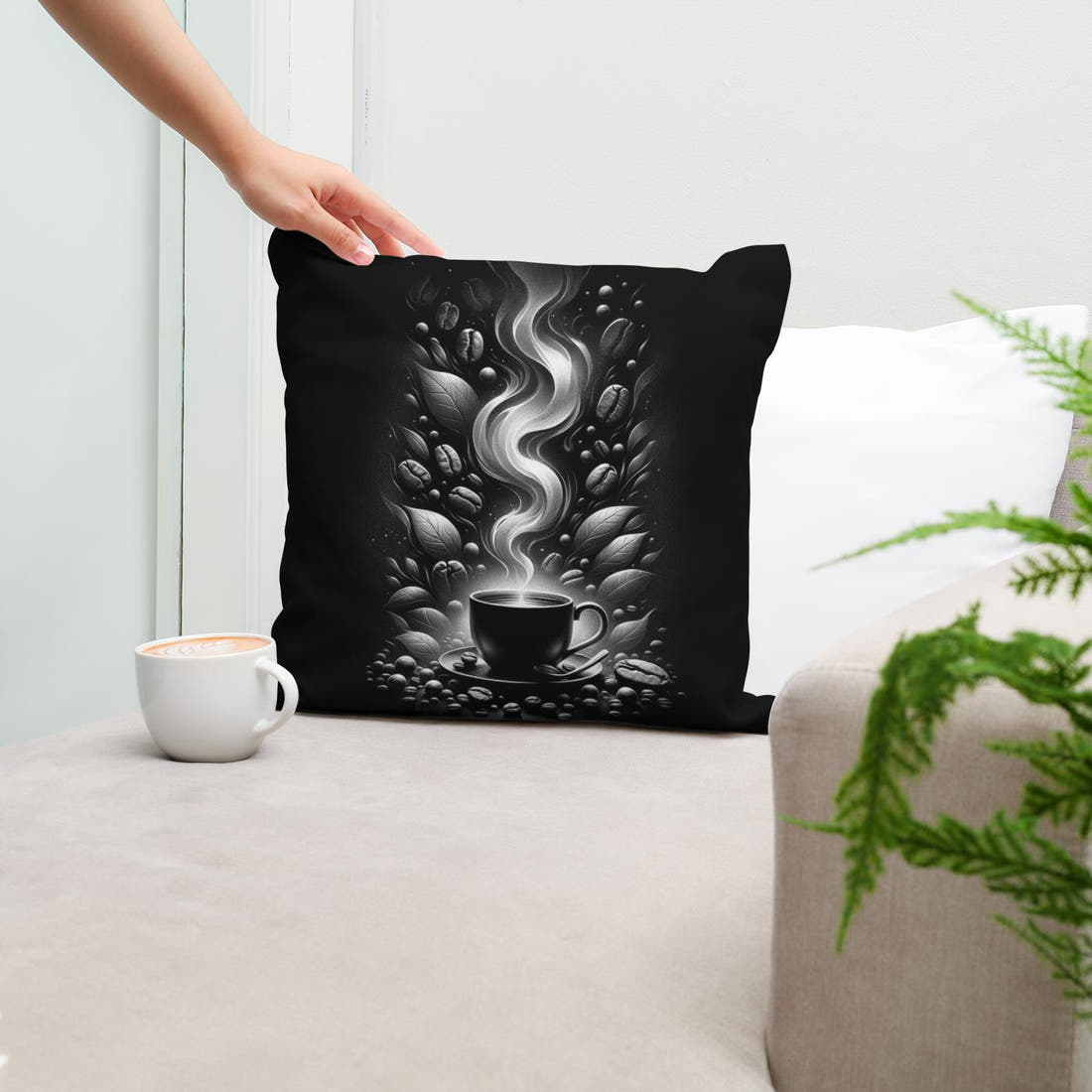 Steamy Mornings: Silver Aroma Cotton Cushion - Secondary Image 5