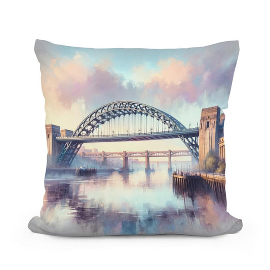 Newcastle Tyne Bridge Dawn Cotton Pillow - Main Image