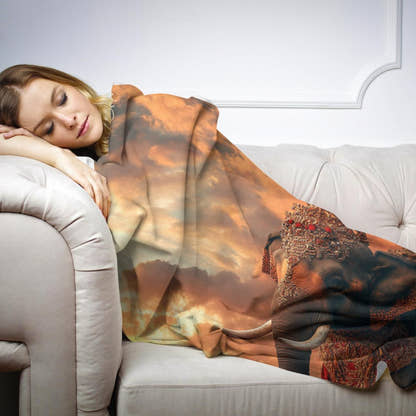 Majestic Sunset Elephant Blanket - Secondary Image