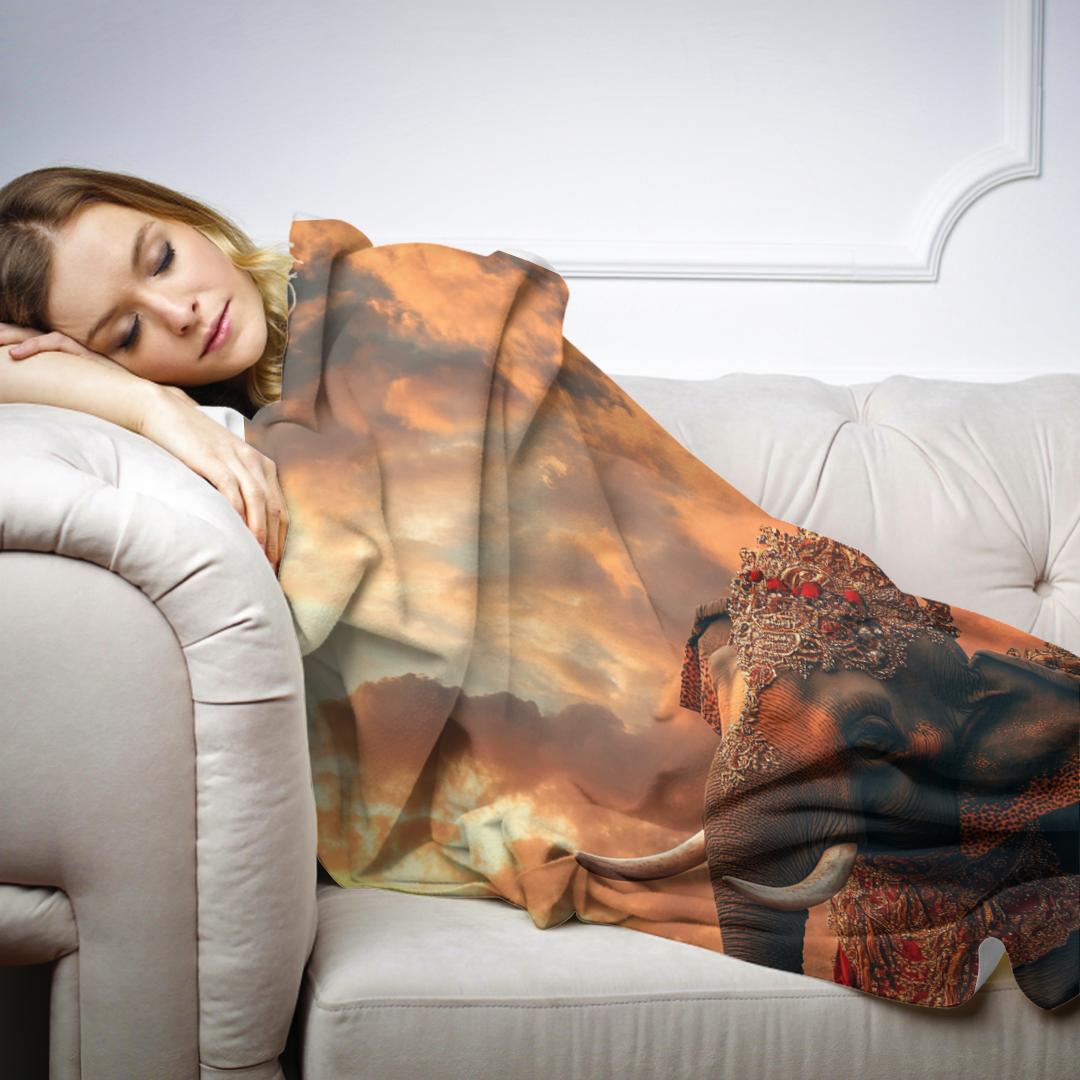 Majestic Sunset Elephant Blanket - Secondary Image