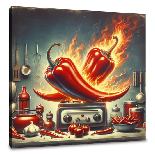 Retro Fire Chillies Kitchen Art Canvas - Main Image