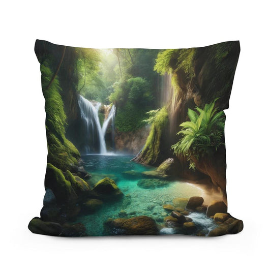 Hidden Waterfall Cove Cotton Pillow - Main Image