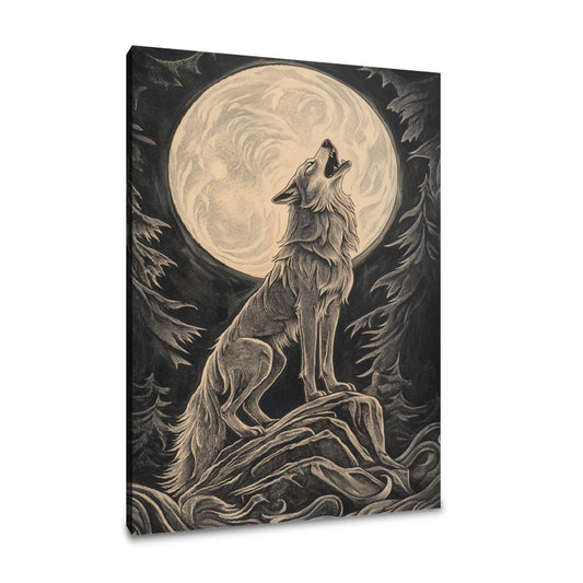 Moonlit Howling Wolf Canvas - Main Image